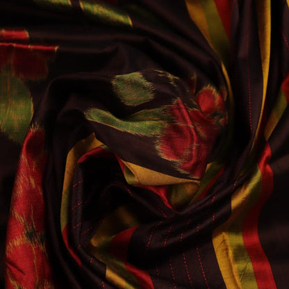 Full view of a brown and brown Khandua silk saree with intricate motif pattern.