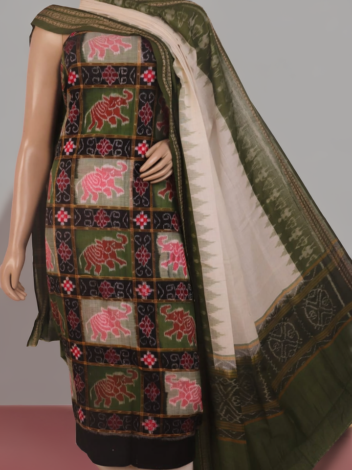 Detail of green and black Pasapalli Sambalpuri cotton dress material blouse piece.
