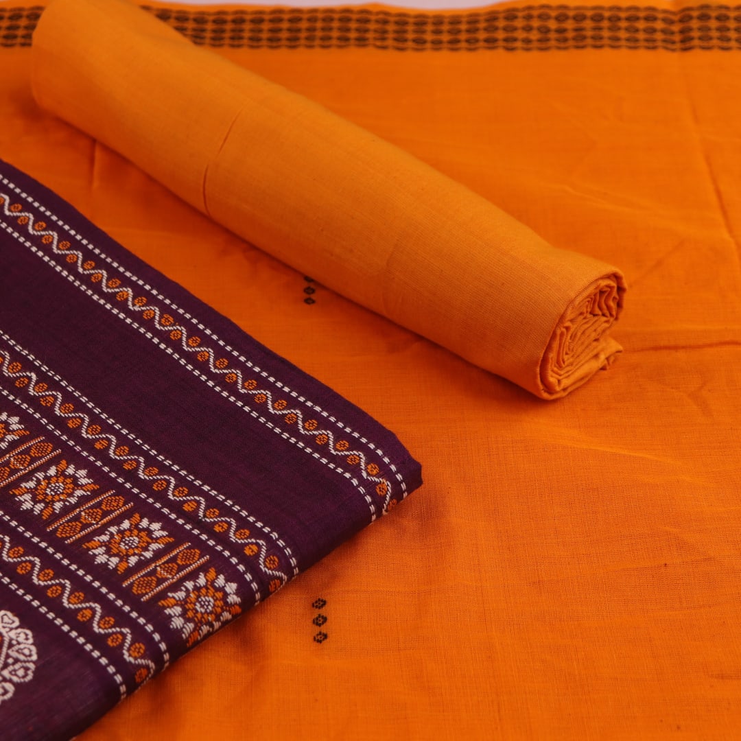 Matching blouse piece for the Bomkai Cotton Dress Material, with complementary weave details.