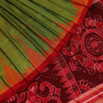 Handloom Green Sambalpuri Silk Saree with Red border