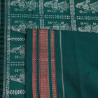 Full view of a red and green Bomkai Cotton Saree featuring a doll pattern.