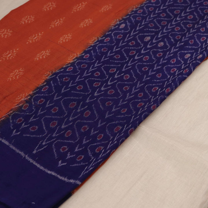 Stylish brown cotton dupatta with blue motifs, draped gracefully on a model