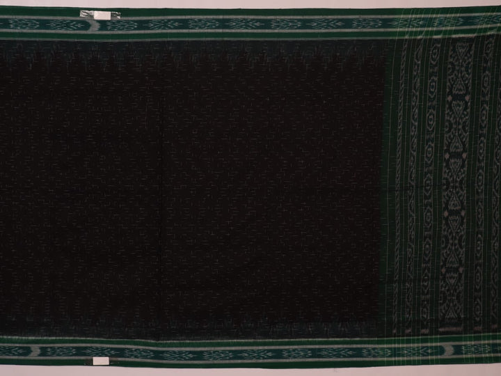 Black and green plain Sambalpuri cotton saree, gracefully draped.