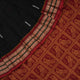 Full flat layout of the black and maroon Bomkai cotton saree with traditional butta patterns and pallu.