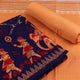 Close-up of blue cotton Sambalpuri dress material blouse piece featuring a doll pattern with brown accents