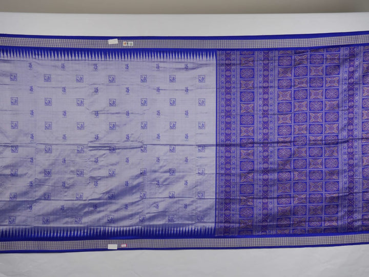 Ultra close-up of Bomkai Silk Saree fabric, highlighting the exquisite grey and blue weave texture.