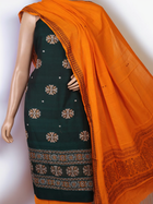 Bomkai Cotton dress material blouse piece in yellow, complementing the green and butta patterns.