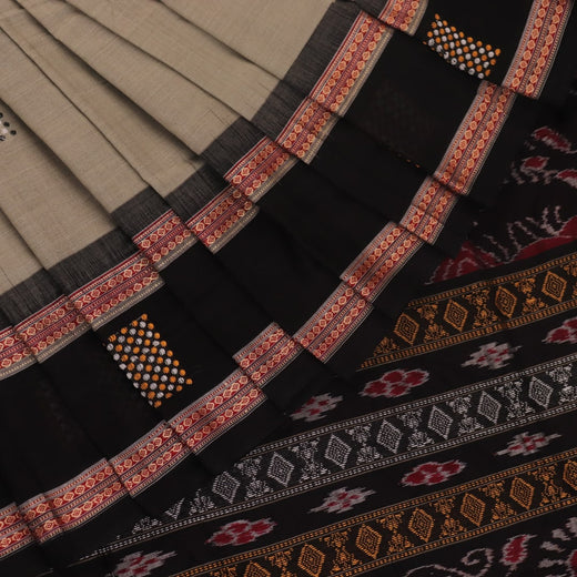 Grey Butta Bomkai Cotton Saree with Black Border P53-12-05745