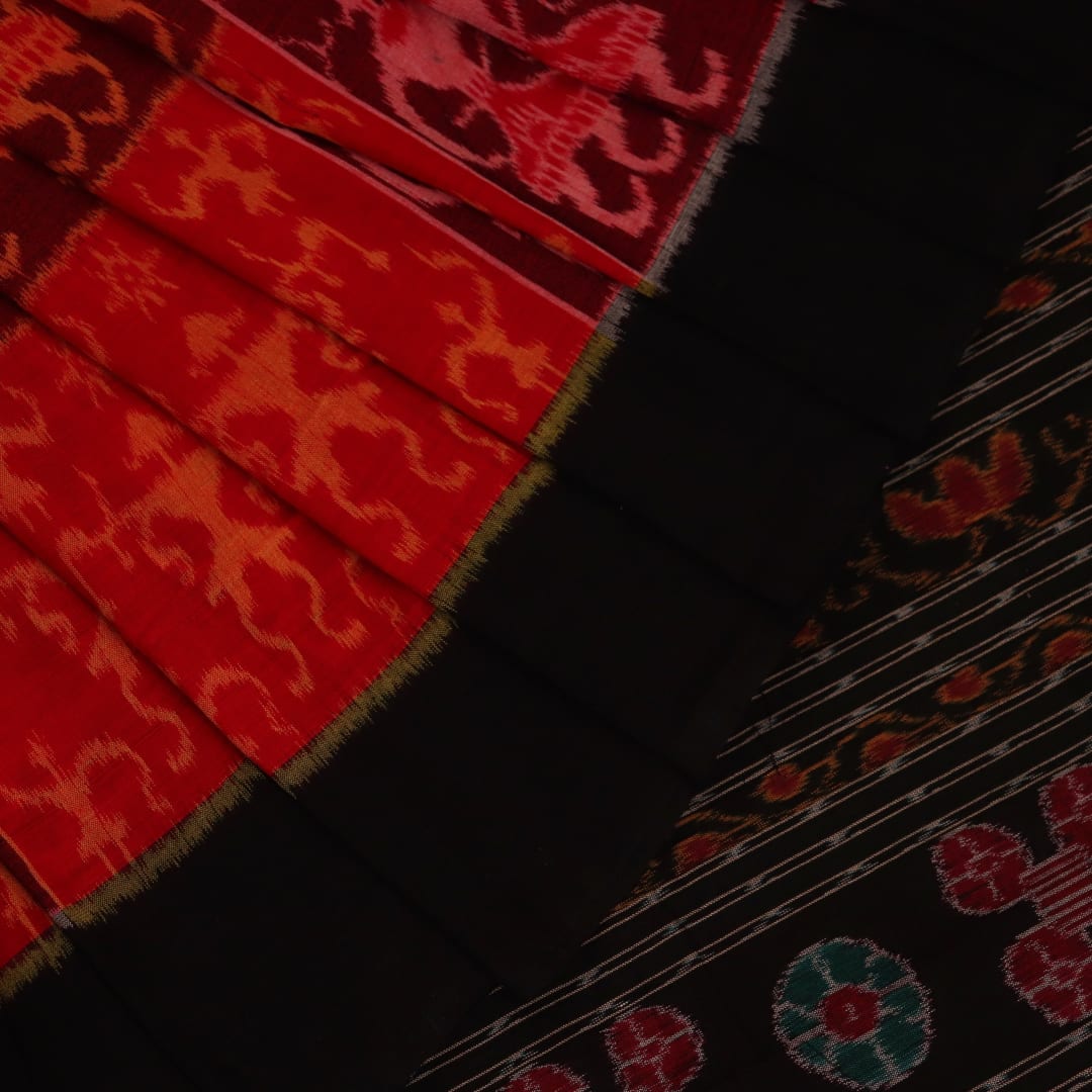 Handloom Maroon Sambalpuri Cotton Saree with Black border