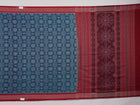 Full flat layout of the blue and maroon Sambalpuri cotton saree displaying the complete motifs and border pattern.