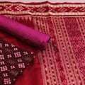 Maroon Pasapalli Sambalpuri Silk Dress Material with Pink Border