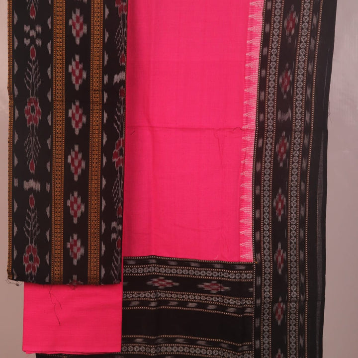 Detail of black and pink Sambalpuri cotton dress material's blouse piece or accessories with motifs.