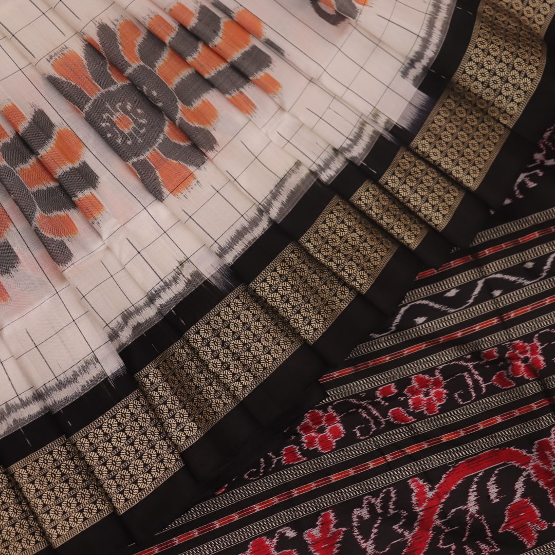 Handloom White Sambalpuri Silk Saree with Black border