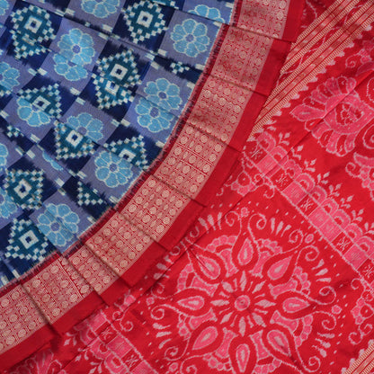 Handloom Blue Sambalpuri Silk Saree with Red border