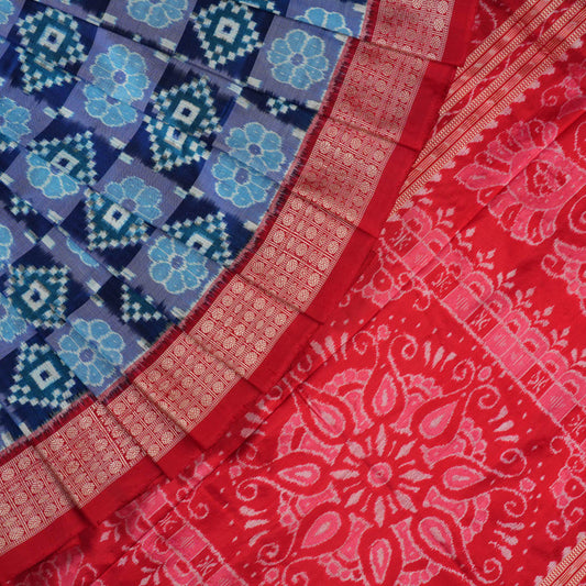 Handloom Blue Sambalpuri Silk Saree with Red border