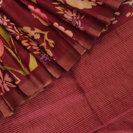 Tussar Tussar Silk Saree - Maroon