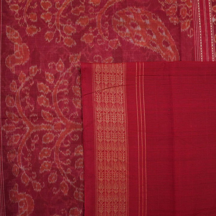 Full layout of a multi-color and maroon Sambalpuri cotton saree displaying the complete design and pallu.