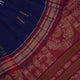 Full layout of the blue and maroon Bomkai cotton saree showing the complete body, border, and pallu.