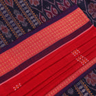 Red Bomkai cotton saree with purple butta pattern, displayed full length.