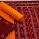 Close-up of yellow doll pattern on maroon cotton Sambalpuri dress material blouse piece