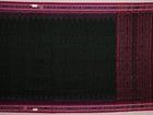 A model drapes an elegant green and magenta Sambalpuri cotton saree with a Pasapalli pattern, showcasing its intricate design and flowing form.