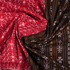 Full layout of a red and black Sambalpuri cotton saree displaying the overall body and pallu design.