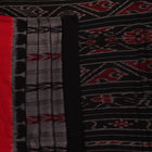 Grey and black Sambalpuri cotton saree draped, showcasing overall look and handloom texture.