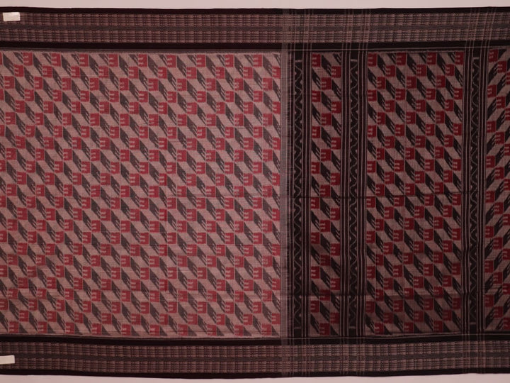 Grey and black cotton Sambalpuri saree with intricate motif pattern, displayed in full view.