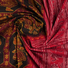 Full layout of the black and red Sambalpuri cotton saree showcasing the complete body pattern and pallu.