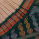 Full view of a cream and green cotton Bomkai Saree with butta pattern.