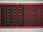 Full layout of brown and red Bomkai cotton saree showing the complete butta body, border, and intricate pallu.