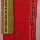 Sambalpuri cotton dress material's green and red motif blouse piece detail.
