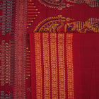 Full layout view of the blue Bomkai cotton saree with red borders and intricate handloom butta work.