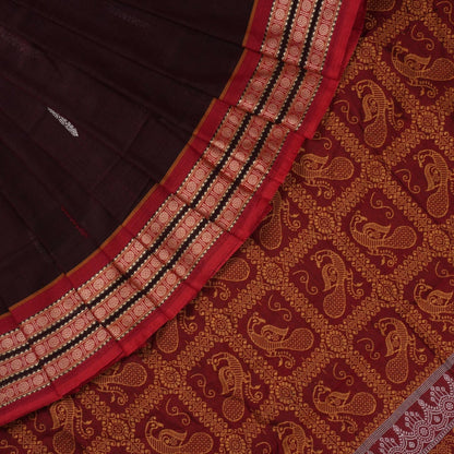 Handloom Maroon Bomkai Cotton Saree with Red border