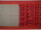 Full length view of a handloom grey and red striped Dolabedi cotton saree.