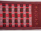 Model wearing a multi-color and maroon Sambalpuri cotton saree in a traditional Pasapalli weave