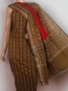 Green Sambalpuri cotton dress material blouse piece with red motifs.