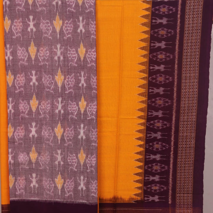 Sambalpuri cotton dress material: Multi-color and yellow motif blouse piece detail.