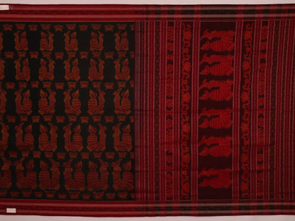Green and maroon Sambalpuri cotton saree with intricate motifs