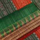 Close-up of plain off-white Tussar silk saree fabric, showing natural slub texture and rust weave.