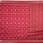 Full view of the maroon Sambalpuri silk saree with traditional motifs, displaying entire length and border.