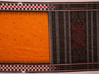 Full view of a yellow and black Sambalpuri cotton saree with butta pattern.