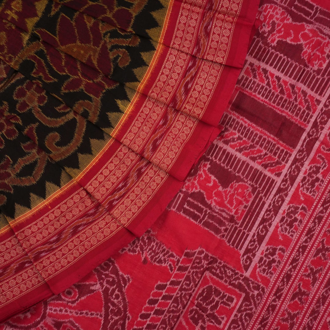 Handloom Black Sambalpuri Cotton Saree with Red border
