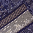 Full layout of the grey and blue Sambalpuri cotton saree displaying the body, border, and intricate pallu