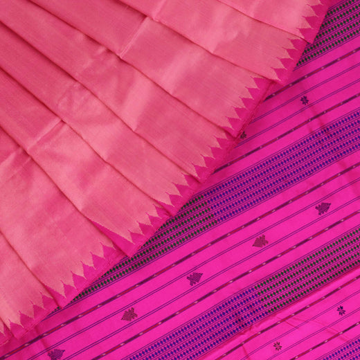 Peach Sambalpuri Silk Saree with Pink Border
