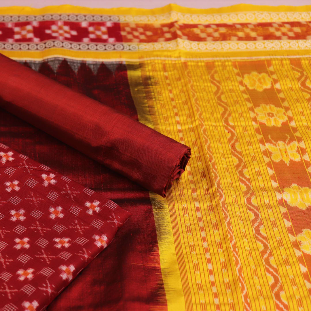 Handloom Maroon Sambalpuri Silk Dress Material with Maroon border