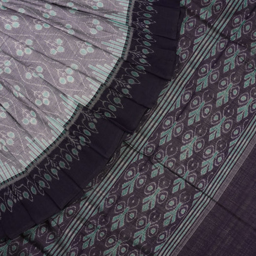Grey Sambalpuri Cotton Saree with Blue Border P70-11-06069