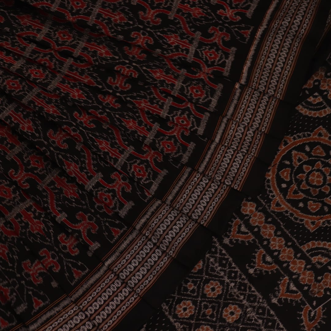 Handloom Orange Sambalpuri Cotton Saree with Black border