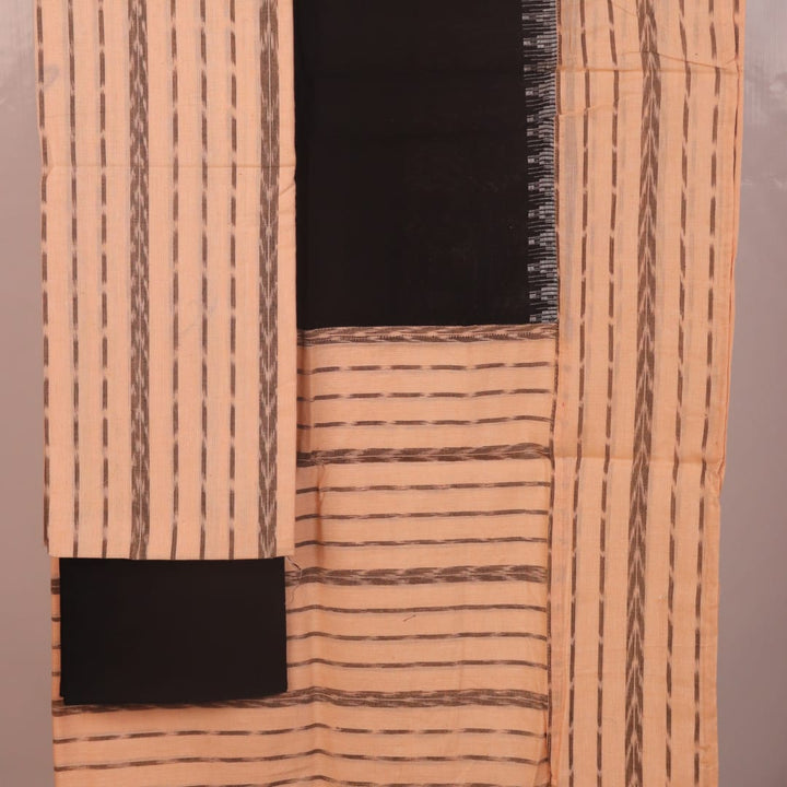 Off-white and black Sambalpuri cotton dress material blouse piece with motifs.