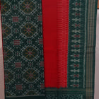 Green & red motif blouse piece detail for Sambalpuri cotton dress material.